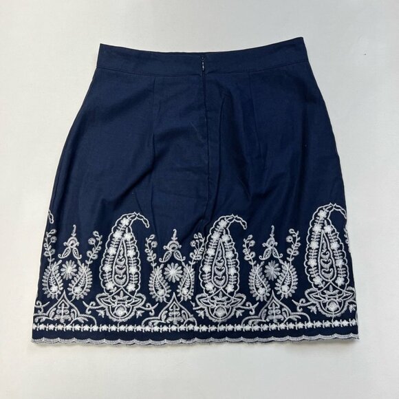 Mi Ami Womens A Line Skirt Navy White Paisley Mini Lined Embroidered Boho S - Picture 4 of 11